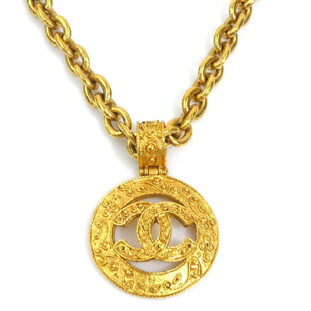 Chanel necklace, Coco Mark, metal, gold, women's, e62233a
